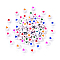 White Opaque Acrylic Beads, Flat Round with Mixed Color Heart Pattern, 7x7x3.5mm, Hole: 1.8mm, about 100pcs/bag
