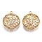 Brass Pendants, with Glass Rhinestone Inside, Hollow, Nickel Free, Flat Round, Real 18K Gold Plated, 25x22x9mm, Hole: 1.6mm
