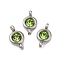 304 Stainless Steel Single Rhinestone Connector Charms, Flat Round Links, Stainless Steel Color, Peridot, 12x6.5x4mm, Hole: 2mm