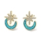 Real 18K Gold Plated Brass Micro Pave Cubic Zirconia Stud Earrings, Synthetic Opal Earrings, Cadmium Free & Lead Free, Long-Lasting Plated, Moon, 18.5x13.5mm