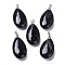 Natural Glaucophane Pendants, with Brass Finding, Teardrop, 35x20x7.5~9mm, Hole: 4x3.5mm