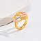 Heart & Flower Brass Pearl Pink Enamel Adjustable Finger Rings, Cadmium Free & Nickel Free & Lead Free, Golden, Letter J, 14mm, Inner Diameter: 17mm