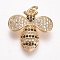 Brass Micro Pave Cubic Zirconia Pendants, Bees, Black, Golden, 20x20x6mm, Hole: 3mm