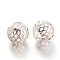 Rack Plating Hollow Round Brass Filigree Beads, Long-Lasting Plated, Silver, 10x9mm, Hole: 4mm
