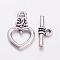 Alloy Toggle Clasps, Bracelet Closures, Lead Free and Cadmium Free & Nickel Free, Antique Silver Color, Heart: 20x13x3.5mm, Hole: 2mm, Bar: 16.5x7.5x4mm, Hole: 2mm