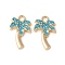 Alloy Aquamarine Rhinestone Pendants, Rack Plating, Cadmium Free & Nickel Free & Lead Free, Coconut Tree, Golden, 17.5x10.5x2.5mm, Hole: 1.8mm