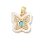 Brass Micro Pave Cubic Zirconia Pendants, Cadmium Free & Nickel Free & Lead Free, with Shell, Butterfly Charms, Cyan, 13x13.5x3mm, Hole: 4x2mm
