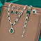 Fashionable Brass Rhinestone Bracelets & Earrings & Necklaces & Rings Sets, Teardrop, Emerald, 320mm