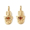 Natural Carnelian Pendants, Hamsa Hand Charms, with 304 Stainless Steel Settings, Real 14K Gold Plated, 16.5x8x3mm, Hole: 3mm