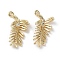 Brass Micro Pave Clear Cubic Zirconia Pendants, Cadmium Free & Nickel Free & Lead Free, Leaf, Real 18K Gold Plated, 18.5x8x4mm, Hole: 1mm