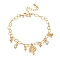 Tree Brass Micro Pave Clear Cubic Zirconia Charm Bracelets for Women, Real 18K Gold Plated, 6-3/4 inch(17.1cm)