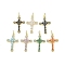 Real 18K Gold Plated Brass Micro Pave Cubic Zirconia Pendants, Cadmium Free & Nickel Free & Lead Free, with Glass and Jump Ring, Cross, Mixed Color, 24.5x16x3mm, Hole: 3.7mm