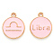 Alloy Enamel Pendants, Cadmium Free & Lead Free, Flat Round with Constellation, Light Gold, Pink, Libra, 22x18x2mm, Hole: 1.5mm