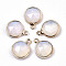 Opalite Charms, with Light Gold Plated Brass Edge and Loop, Half Round/Dome, Faceted, 14x11x5mm, Hole: 1.5mm