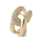 Brass with Micro Pave Cubic Zirconia Adjustable Open Rings, Cadmium Free & Nickel Free & Lead Free, Real 18K Gold Plated, Inner Diameter: 17.6mm