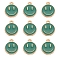 Alloy Enamel Charms, Flat Round with Smiling Face, Teal, 14.5x12x1.5mm, Hole: 1.5mm
