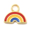 925 Sterling Sliver Colorful Enamel Charms, Golden, with 925 Stamp, Rainbow, 9.5x10.5x1mm, Hole: 2.5mm