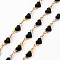 Handmade Brass Link Chains, Cadmium Free & Nickel Free & Lead Free, with Enamel, Soldered, Spool, Heart, Real 18K Gold Plated, 3.8x2.2x0.3mm and 4x8.7x1.5mm, about 16.4 Feet(5m)/roll
