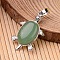 Tortoise Platinum Tone Brass Green Aventurine Pendants, 34x21x7mm, Hole: 5x7mm