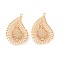 Rack Plating Brass Hollow Pendants, Teardrop Charms, Cadmium Free & Nickel Free & Lead Free, Light Gold, 36x24x3.5mm, Hole: 2mm
