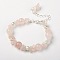 Rose Quartz Bracelets, with Brass Textured Beads and Alloy Lobster Claw Clasps, Silver Color Plated, Rose Quartz, 185mm