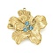 304 Stainless Steel Pendants, with Rhinestone, Flower Charm, Real 14K Gold Plated, Light Sapphire, 26x24.5x4mm, Hole: 1.2mm