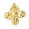 304 Stainless Steel Pendants, Flower Charm, Real 18K Gold Plated, 32x29x2.5mm, Hole: 1.5mm