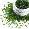 Transparent Glass Bugle Beads, Round Hole, Dark Green, 3~8x2mm, Hole: 0.7mm, about 450g/pound