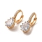 Light Gold Brass Micro Pave Cubic Zirconia Hoop Earrings, Teardrop, 23x13.5mm