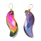 Glass Pendants, with Light Gold Brass Loops, Faceted, Twist Charms, Colorful, 34.5~35x9.5x7mm, Hole: 4.2~5.2x2.2~3.8mm