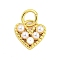 Rack Plating Brass Pendants, with Glass Pearl, Cadmium Free & Lead Free, Long-Lasting Plated, Heart, with Jump Ring, Real 18K Gold Plated, 8.5x9x2.5mm, Hole: 3mm
