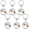 6Pcs Natural/Synthetic Mixed Gemstone Keychain, with Iron Key Rings and Brass Finding, Flat Round with Tree of Life, 65~67mm