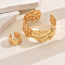 Elegant Brass Cuff Bangle & Rings Sets with Irregular Texture Design for Women's Party Accessories, Golden