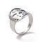 Non-Tarnish 201 Stainless Steel Cross Crown Finger Ring, Hollow Wide Ring for Women, Stainless Steel Color, US Size 6 1/2(16.9mm)
