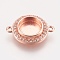 Brass Micro Pave Cubic Zirconia Links, Cabochon Connector Settings, Plain Edge Bezel Cups, Rose Gold, Tray: 8mm, 17x13x3mm, Hole: 1.2mm