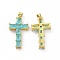 Brass Micro Pave Clear Cubic Zirconia Pendants, Cadmium Free & Lead Free, Cross, Religion, Cyan, 32.5x18x5.5mm, Hole: 3.5x5mm