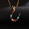 Brass Pave Colorful Cubic Zirconia Initial Pendant Necklaces for Women, Golden, Letter U, 19.69 inch(50cm)