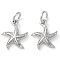 Rack Plating Brass Micro Pave Clear Cubic Zirconia Charms, Long-Lasting Plated, with Jump Rings, Starfish, Platinum, 14x12x2mm