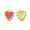 Rack Plating Brass Enamel Pendants, with Jump Ring, Lead Free & Cadmium Free, Heart Charm, Real 18K Gold Plated, Cerise, 19x18x3mm, Hole: 3.5mm