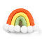 Polycotton(Polyester Cotton) Woven Rainbow Wall Hanging, Macrame Woven Rainbow with Pompom, Coral, 35~37x48~52x16~17.5mm