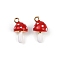 Brass Alloy Charms, with Enamel, Rack Plating, Mushroom Charm, Golden, FireBrick, 15x8x8mm, Hole: 1.5mm