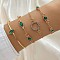 4Pcs 4 Styles Alloy Chain Bracelet & Bangle Set for Women, with Rhinestone & Glass, Green, 7-7/8 inch(20cm)