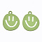 Spray Painted Alloy Pendants,  Cadmium Free & Lead Free, with Enamel, Smiling Face, Yellow Green, 24x19.5x1mm, Hole: 2mm