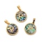 PVD Vacuum Plating 304 Stainless Steel with Paua Shell Pendants, Golden, Flat Round with Letter Charm, Letter.P, 18x16x1.5mm, Hole: 3x6mm