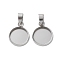304 Stainless Steel Pendant Cabochon Settings, Flat Round Charms, Stainless Steel Color, Tray: 12mm, 17.5x13.5x2mm, Hole: 6x3.5mm