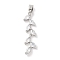 Rack Plating Brass Micro Pave Cubic Zirconia Pendants, Long-Lasting Plated, Cadmium Free & Lead Free, Leaf Charms, Platinum, 40x8.5x3mm, Hole: 3.5x5.5mm