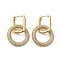Golden Brass Micro Pave Cubic Zirconia Dangle Hoop Earrings, Ring, 30x19.5mm