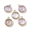 Natural Amethyst Faceted Flat Round Charms, with Rack Plating Brass Settings, Long-Lasting Plated, Golden, 14.5x12x5.5mm, Hole: 1.4mm