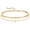 Summer Beach 201 Stainless Steel Sequin Link Chain Heart Link Double Layer Anklets for Women, Golden, 9-7/8 inch(250mm)