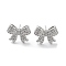 Rack Plating Brass Micro Pave Cubic Zirconia Stud Earring, Cadmium Free & Lead Free, Long-Lasting Plated, Bowknot, Platinum, 11.5x14mm